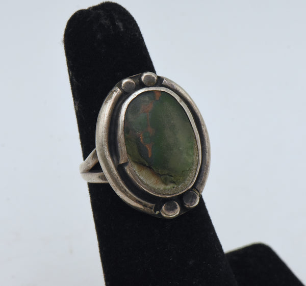 Vintage Handmade Sterling Silver Green Turquoise Ring - Size 4.25 AS IS