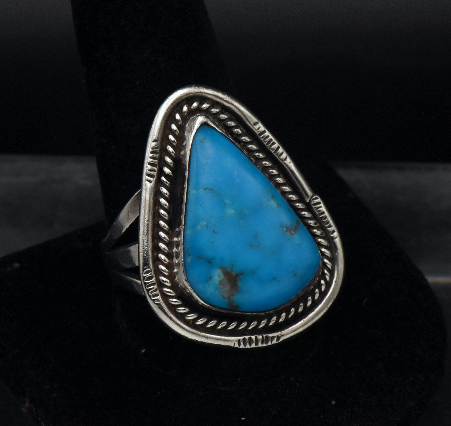 Vintage Handmade Sterling Silver and Turquoise Southwestern Style Ring - Size 11