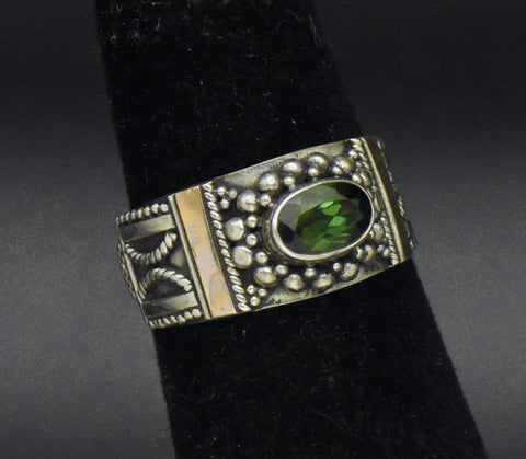 Vintage Handmade Green Tourmaline Sterling Silver Ring Ring - Size 3.25