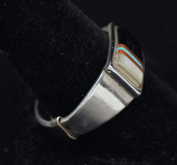 Vintage Handmade Sterling Silver Inlaid Ring with Adjuster