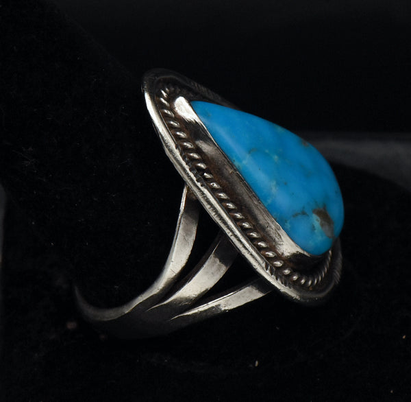 Vintage Handmade Sterling Silver and Turquoise Southwestern Style Ring - Size 11