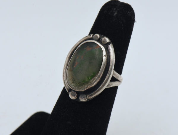 Vintage Handmade Sterling Silver Green Turquoise Ring - Size 4.25 AS IS