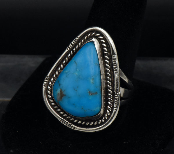 Vintage Handmade Sterling Silver and Turquoise Southwestern Style Ring - Size 11