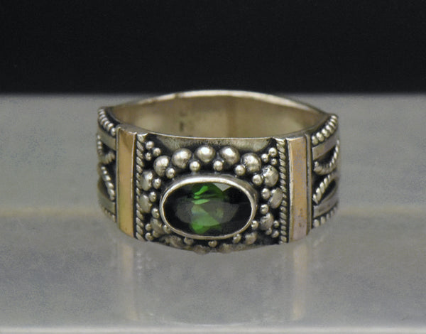 Vintage Handmade Green Tourmaline Sterling Silver Ring Ring - Size 3.25