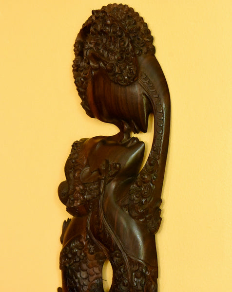 Vintage Hand Carved Wooden Plaque Intertwined Serpent Couple