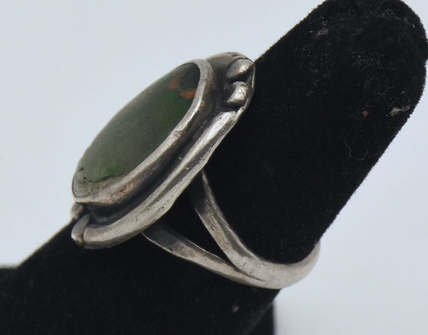 Vintage Handmade Sterling Silver Green Turquoise Ring - Size 4.25 AS IS