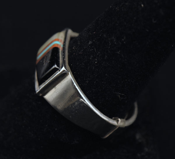 Vintage Handmade Sterling Silver Inlaid Ring with Adjuster