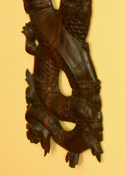 Vintage Hand Carved Wooden Plaque Intertwined Serpent Couple
