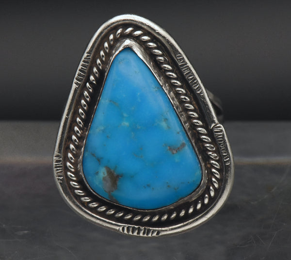 Vintage Handmade Sterling Silver and Turquoise Southwestern Style Ring - Size 11