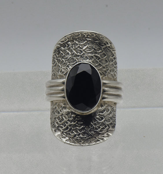 Vintage Black Tourmaline and Sterling Silver Shield Ring - Size 10