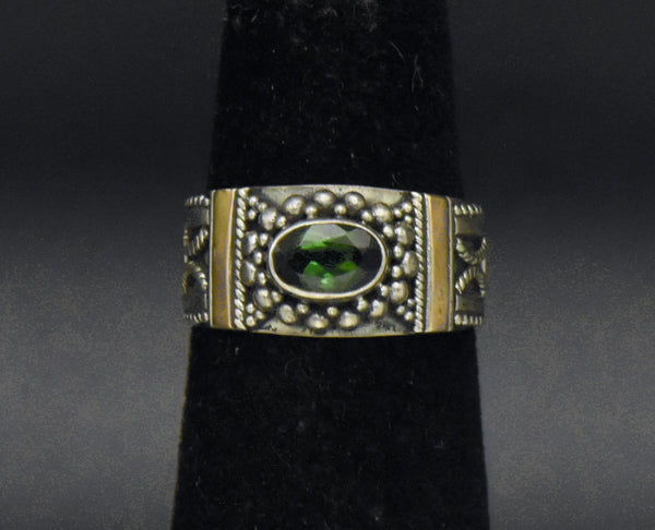 Vintage Handmade Green Tourmaline Sterling Silver Ring Ring - Size 3.25