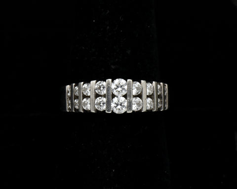 Vintage Sterling Silver Tiered Cubic ZIrconia Ring - Size 9
