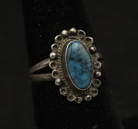 Vintage Handmade Sterling Silver Faux Turquoise Ring - Size 5.5