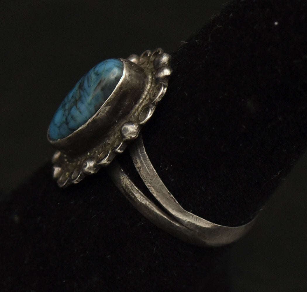 Vintage Handmade Sterling Silver Faux Turquoise Ring - Size 5.5
