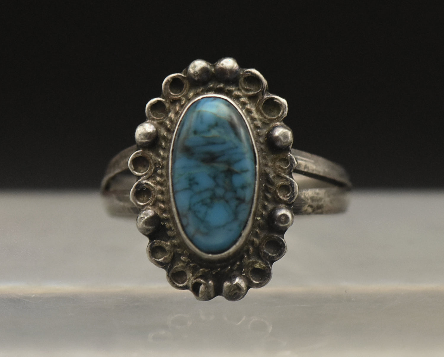 Vintage Handmade Sterling Silver Faux Turquoise Ring - Size 5.5