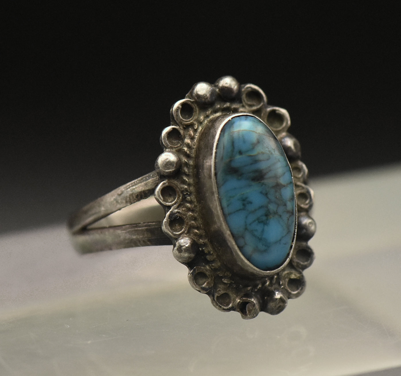 Vintage Handmade Sterling Silver Faux Turquoise Ring - Size 5.5