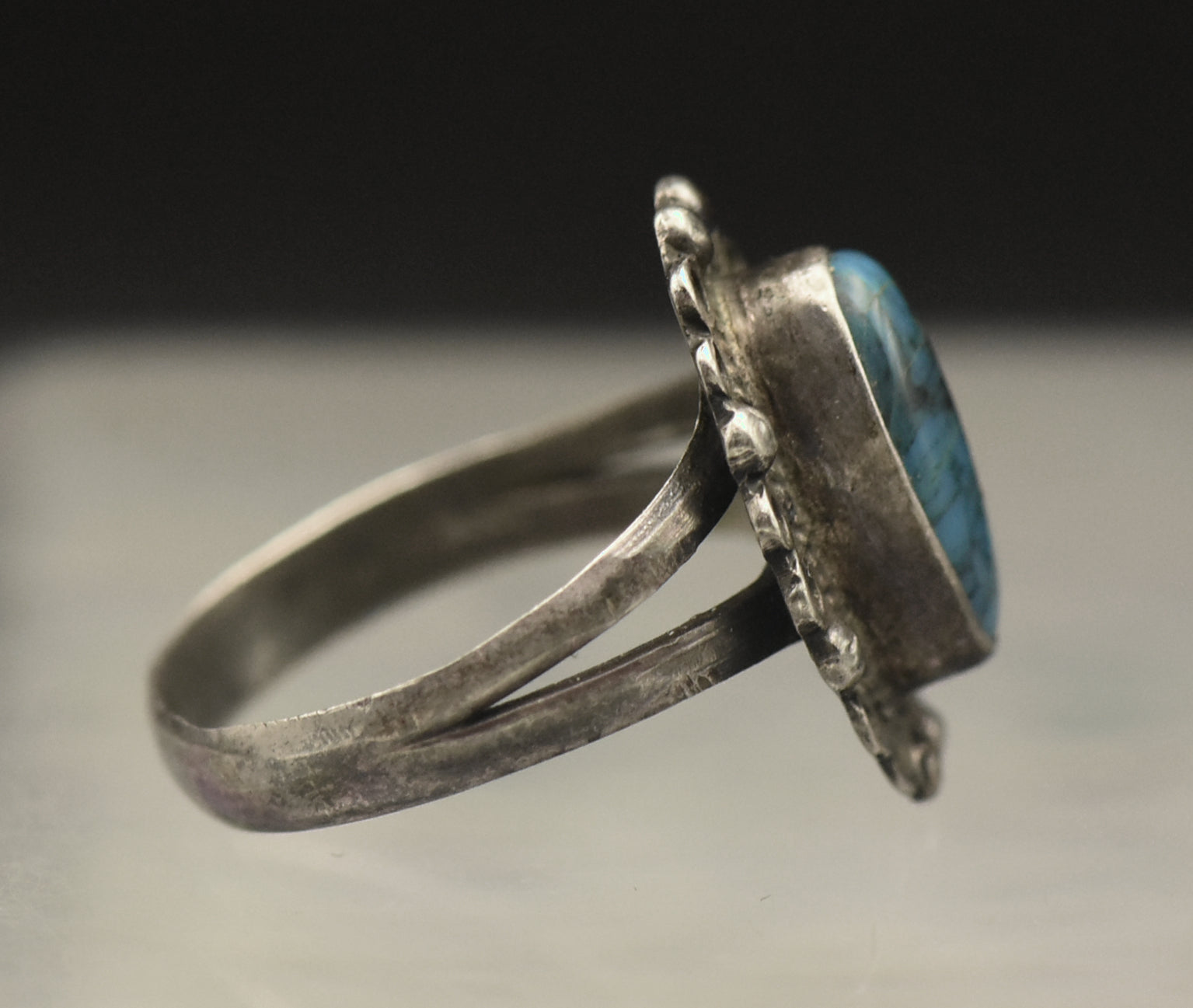 Vintage Handmade Sterling Silver Faux Turquoise Ring - Size 5.5