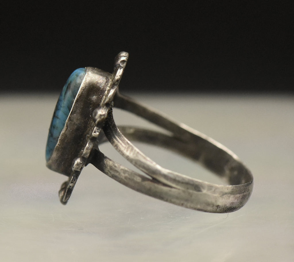 Vintage Handmade Sterling Silver Faux Turquoise Ring - Size 5.5
