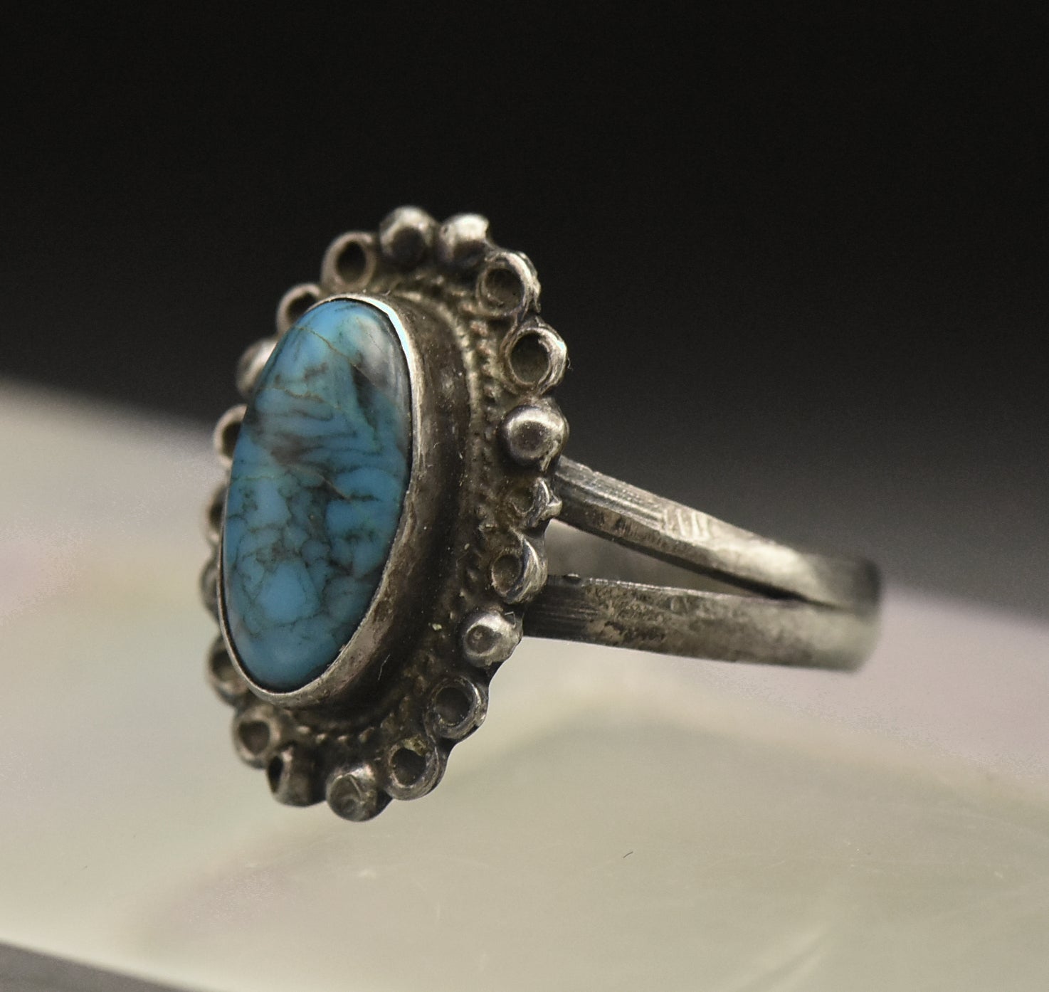 Vintage Handmade Sterling Silver Faux Turquoise Ring - Size 5.5