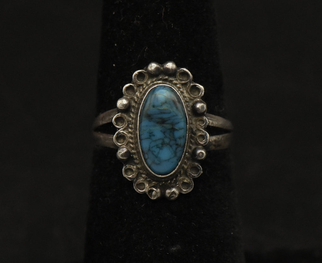 Vintage Handmade Sterling Silver Faux Turquoise Ring - Size 5.5