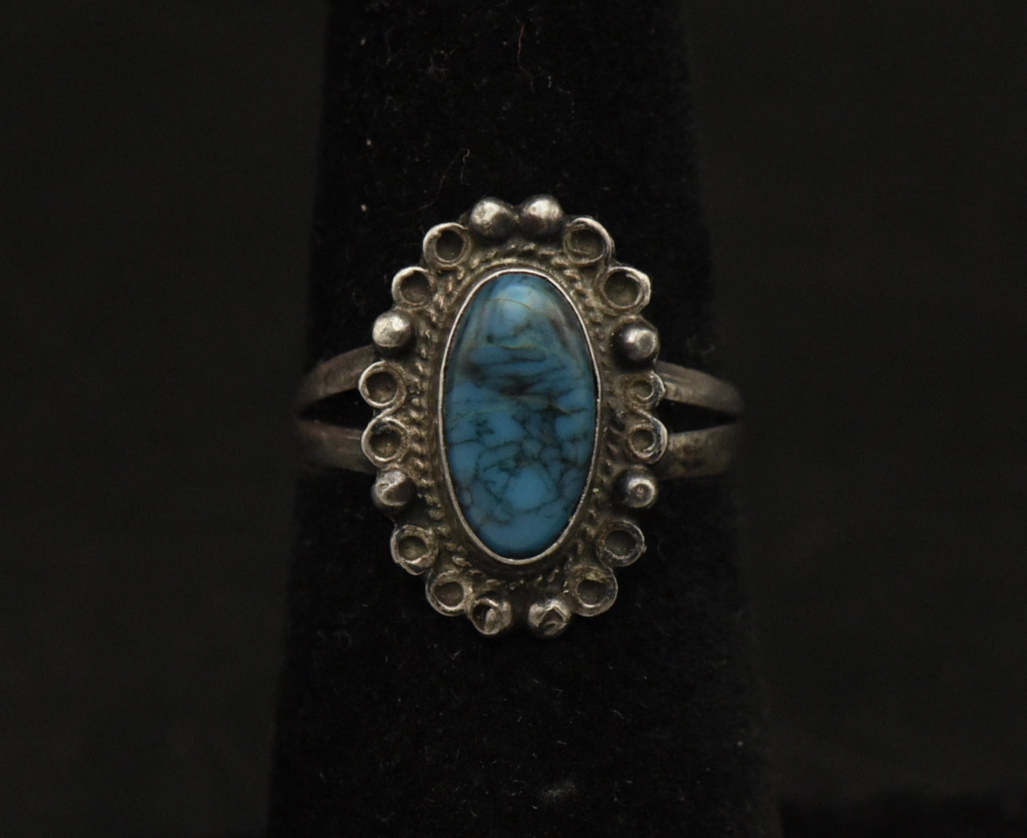 Vintage Handmade Sterling Silver Faux Turquoise Ring - Size 5.5