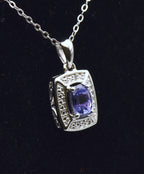 Vintage Tanzanite and Diamond Sterling Silver Pendant Necklace NOS - 17.5"