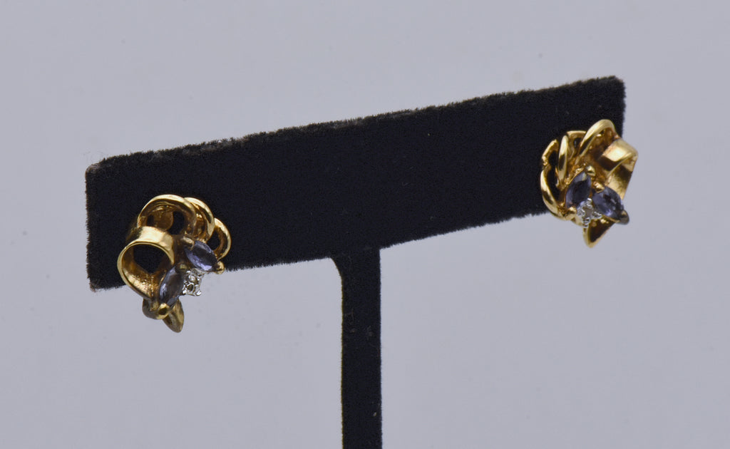 Vintage Tanzanite and Diamond Gold Plated Sterling Silver Stud Earrings