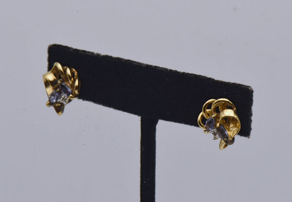 Vintage Tanzanite and Diamond Gold Plated Sterling Silver Stud Earrings