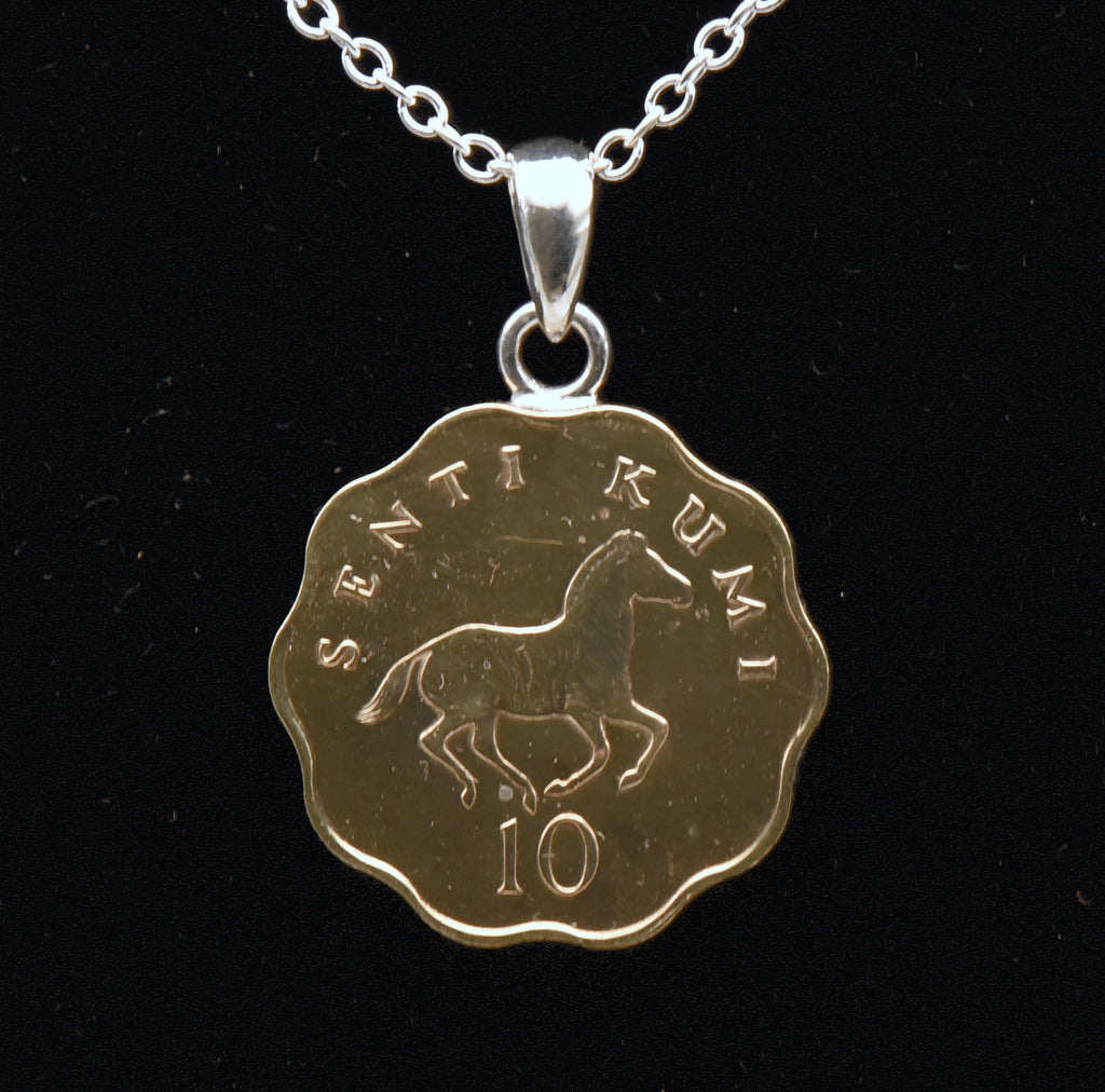 Vintage 10 Senti Tanzanian Coin Sterling Silver Pendant Chain Necklace - 18"