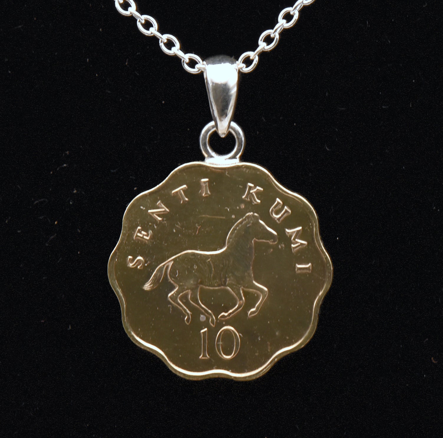 Vintage 10 Senti Tanzanian Coin Sterling Silver Pendant Chain Necklace - 18"