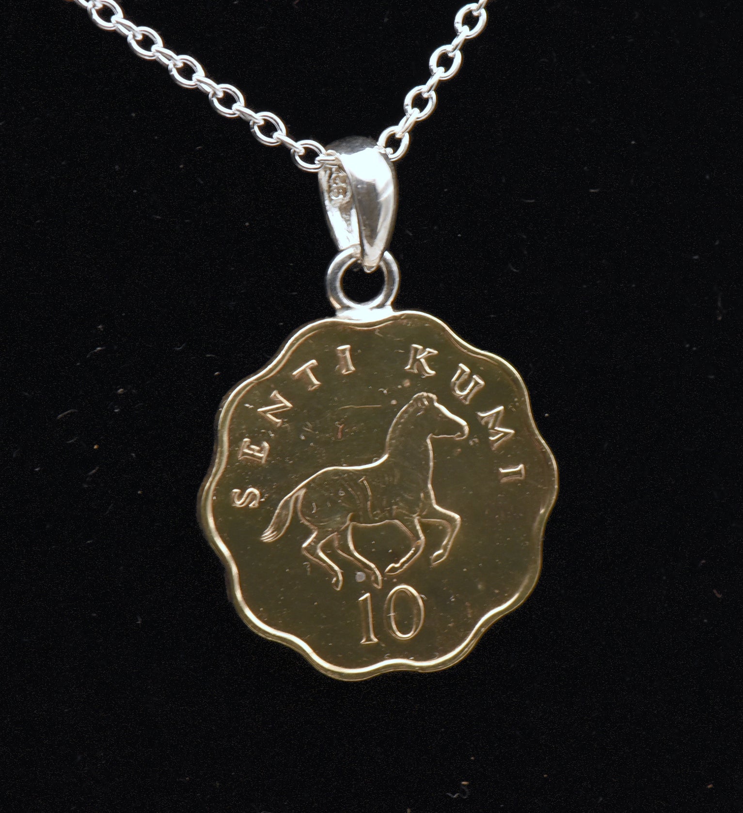 Vintage 10 Senti Tanzanian Coin Sterling Silver Pendant Chain Necklace - 18"