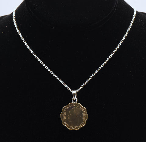 Vintage 10 Senti Tanzanian Coin Sterling Silver Pendant Chain Necklace - 18"