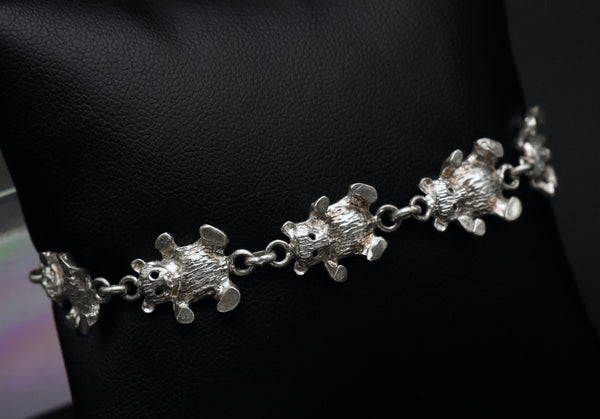 VIntage Sterling Silver Teddy Bear Link Bracelet - 7.25"