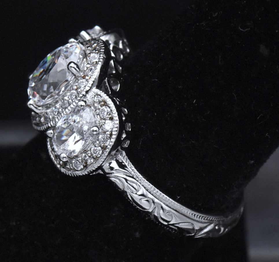 Tacori - Sterling Silver Three-Stone CZ Ring - Size 7