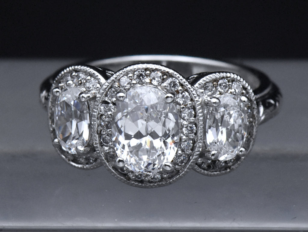 Tacori - Sterling Silver Three-Stone CZ Ring - Size 7