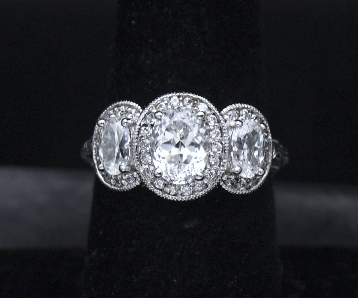 Tacori - Sterling Silver Three-Stone CZ Ring - Size 7