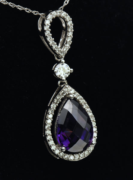 Vintage Sterling Silver Purple Cubic Zirconia Pendant