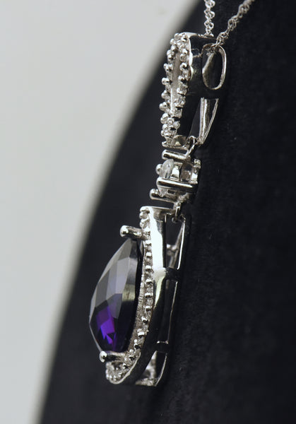 Vintage Sterling Silver Purple Cubic Zirconia Pendant