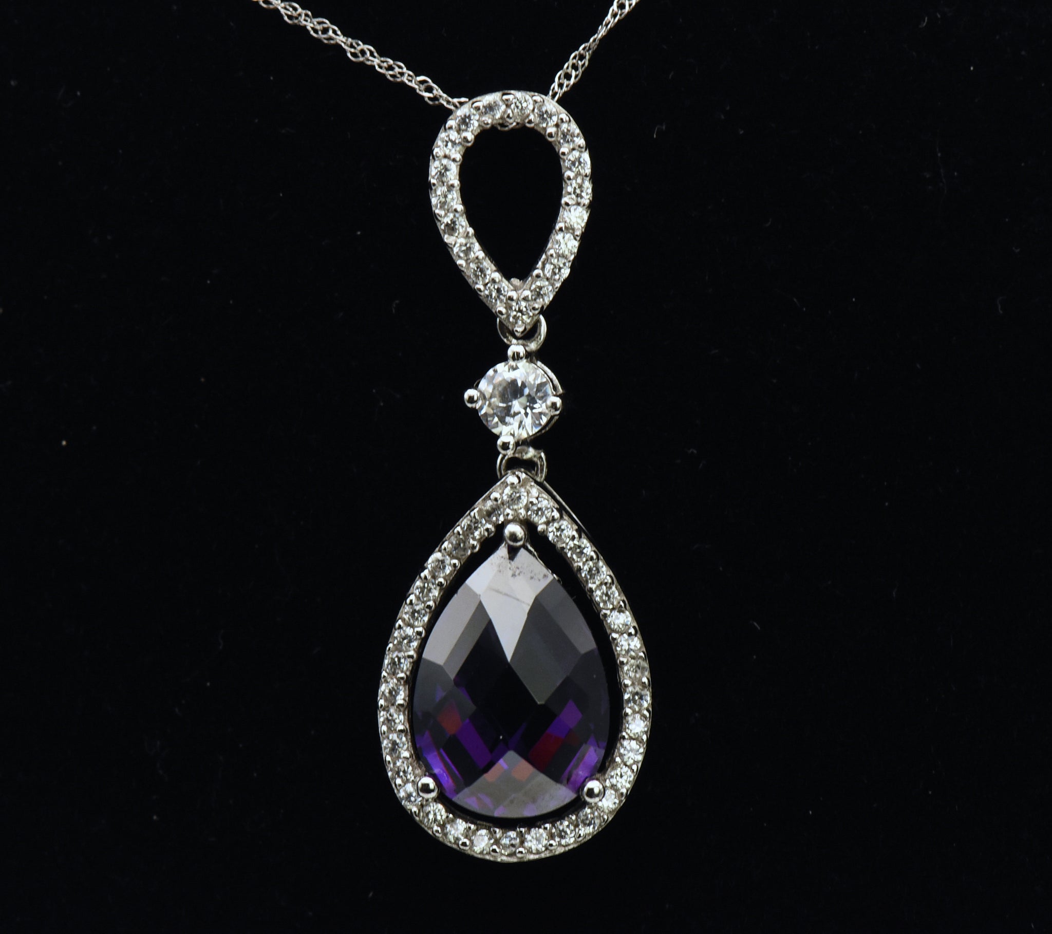 Vintage Sterling Silver Purple Cubic Zirconia Pendant