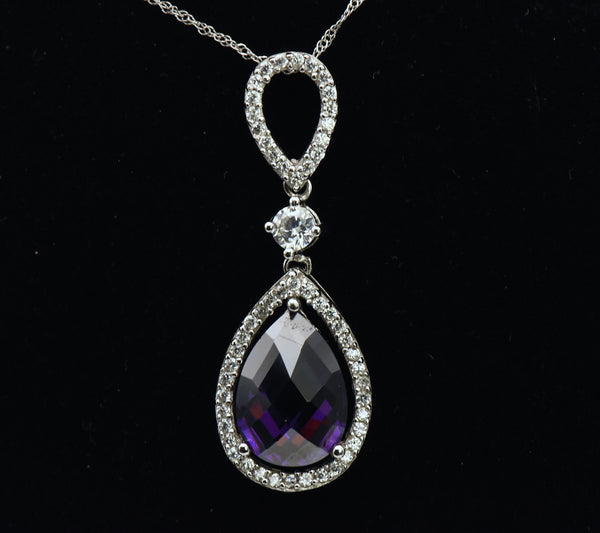 Vintage Sterling Silver Purple Cubic Zirconia Pendant