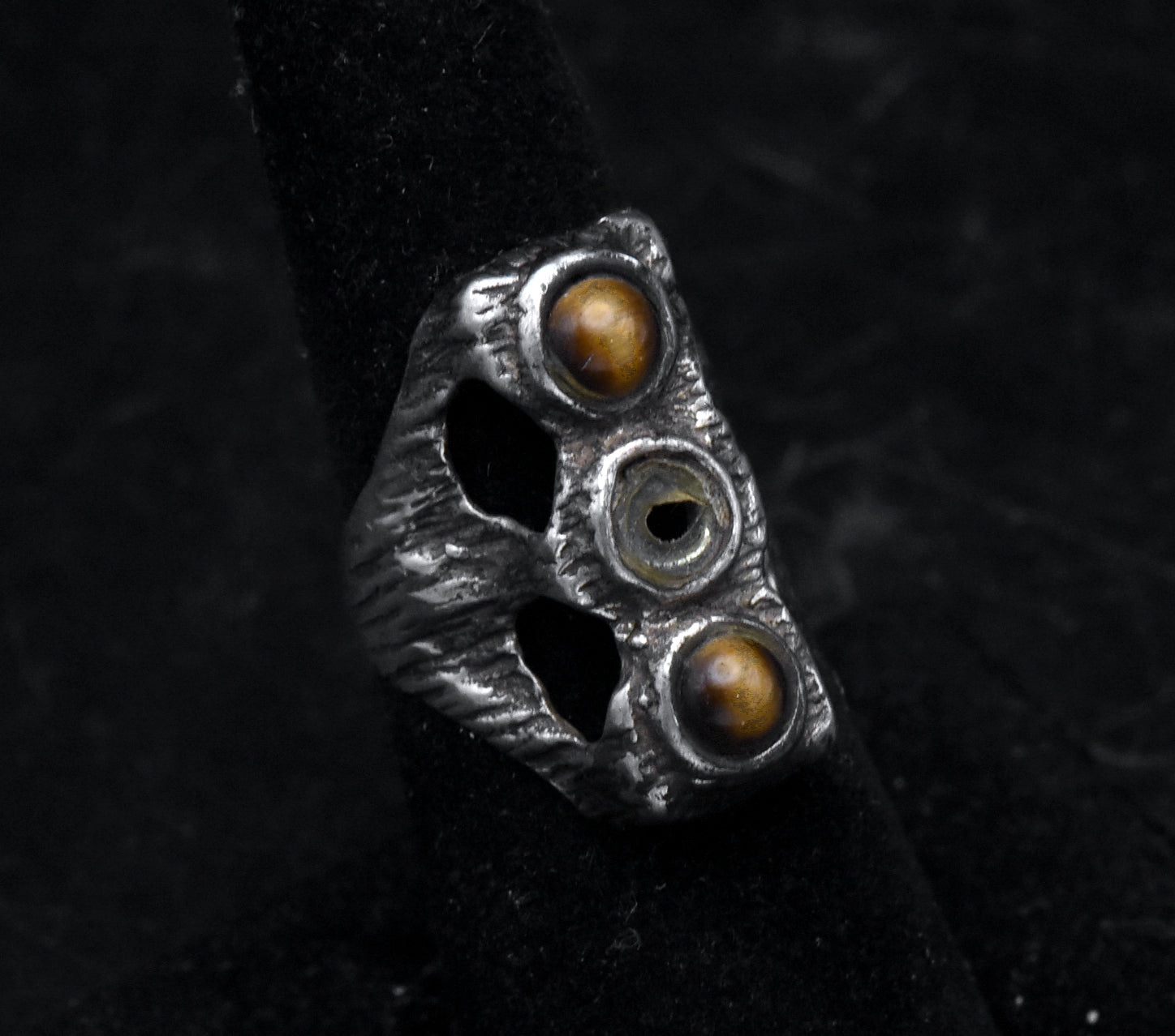 Vintage Hand-Crafted Sterling Silver and Tiger's Eye Adjustable Ring (Missing Stone)