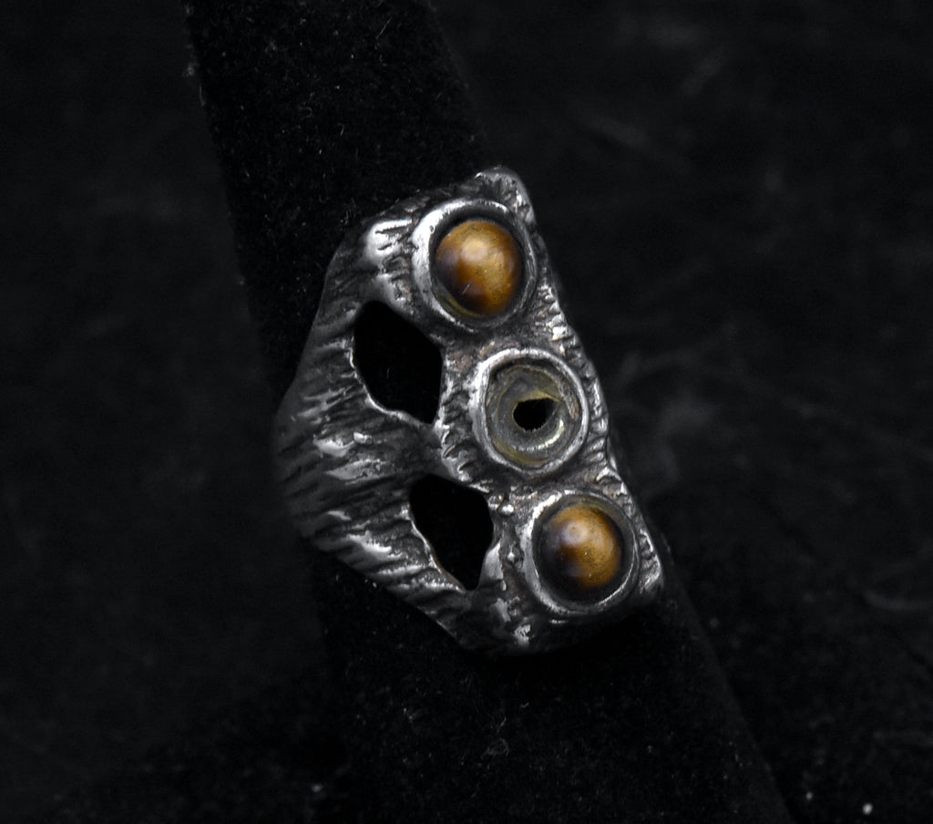 Vintage Hand-Crafted Sterling Silver and Tiger's Eye Adjustable Ring (Missing Stone)