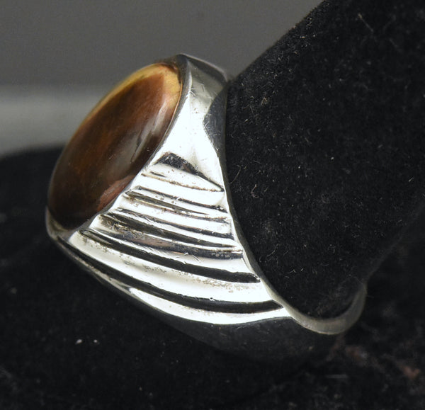 Vintage Artisan Sterling Silver Tiger's Eye Signet Ring - Size 10