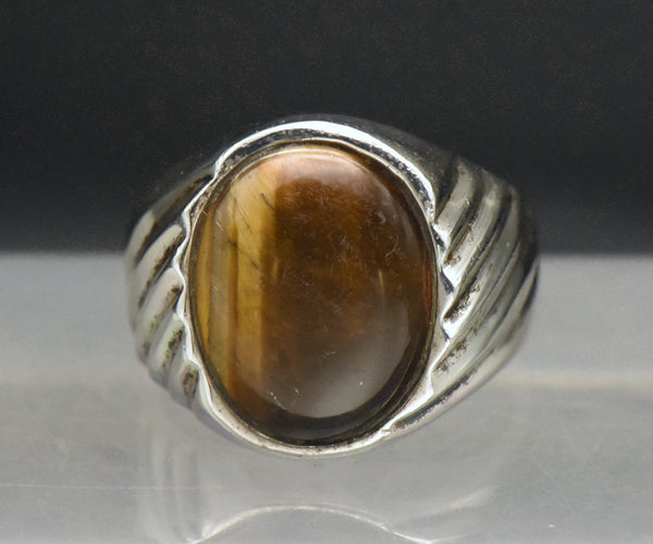 Vintage Artisan Sterling Silver Tiger's Eye Signet Ring - Size 10