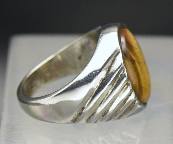 Vintage Artisan Sterling Silver Tiger's Eye Signet Ring - Size 10