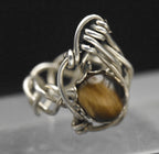 Vintage Handmade Wire Wrapped Tiger's Eye Sterling Silver Ring - Size 3.75