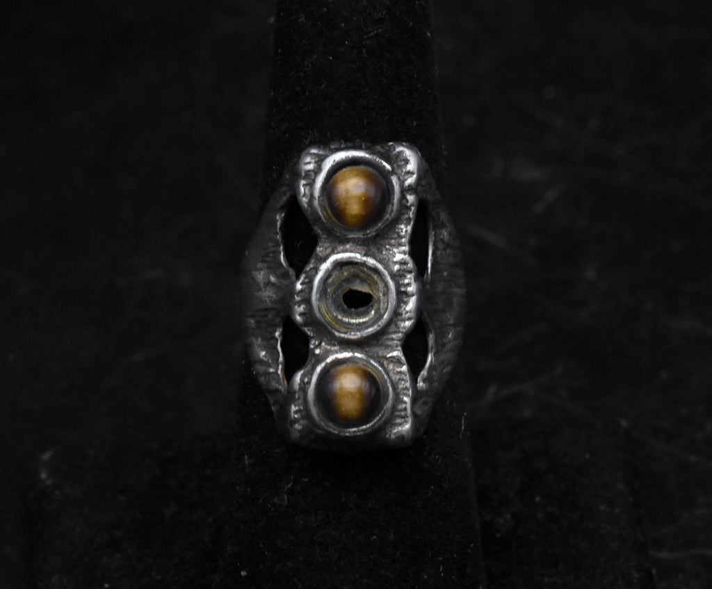Vintage Hand-Crafted Sterling Silver and Tiger's Eye Adjustable Ring (Missing Stone)