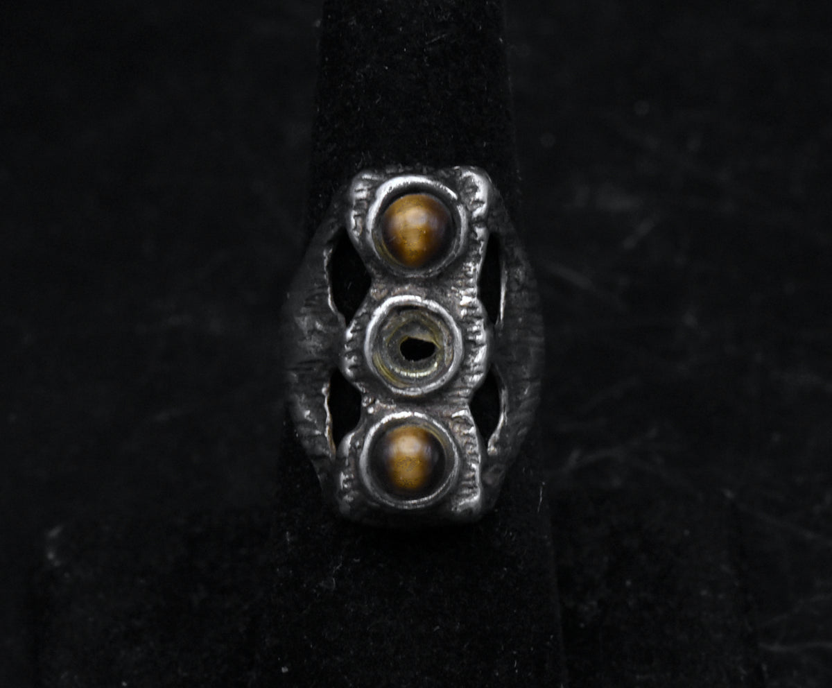 Vintage Hand-Crafted Sterling Silver and Tiger's Eye Adjustable Ring (Missing Stone)