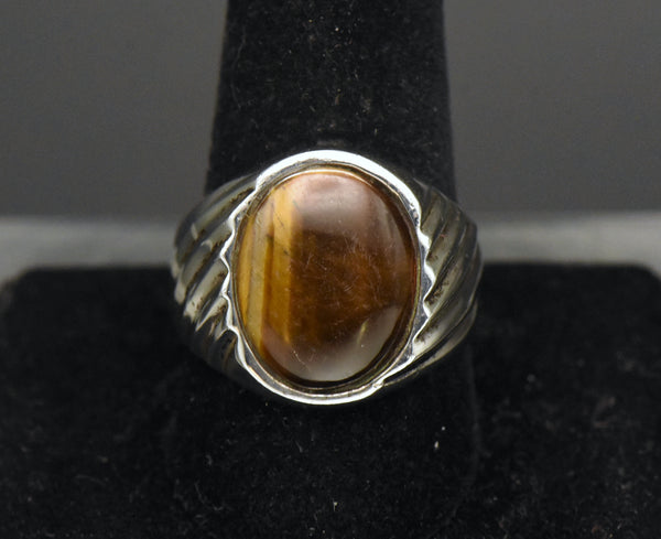 Vintage Artisan Sterling Silver Tiger's Eye Signet Ring - Size 10