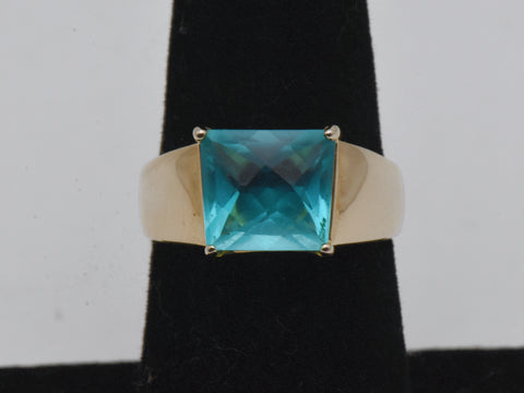 Ross-Simons - Vintage Gold Tone Teal Glass Ring - Size 7